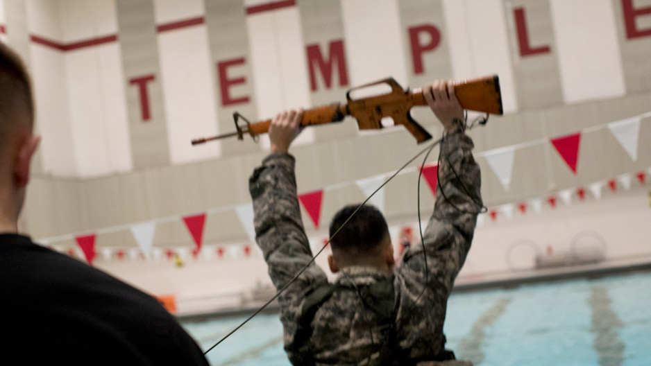 ROTC students during water training at Temple's pool