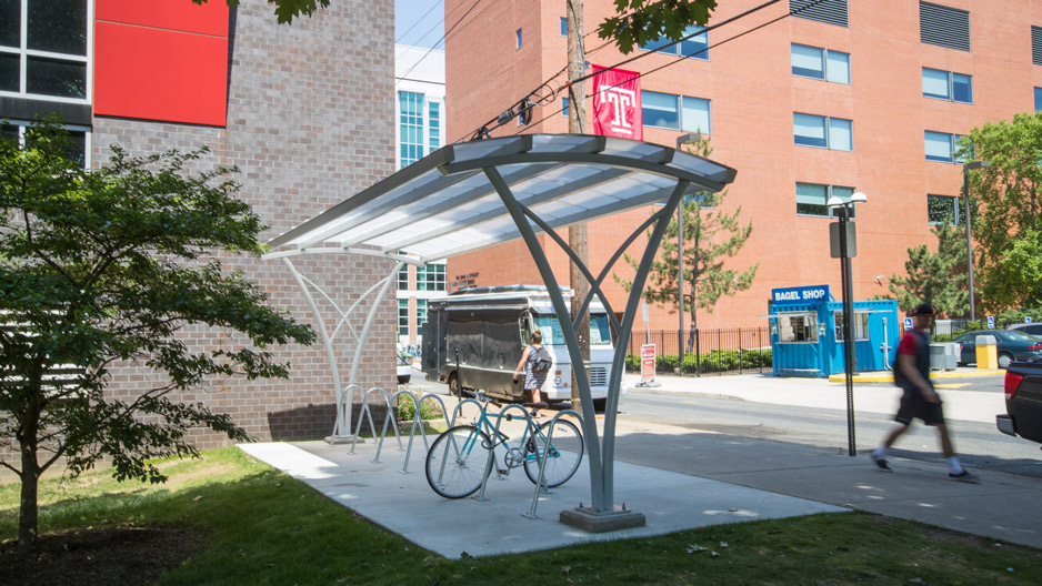A new covered bike shelter installed on campus.