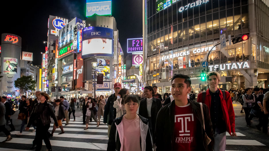 Temple students crossing the street in Tokyo