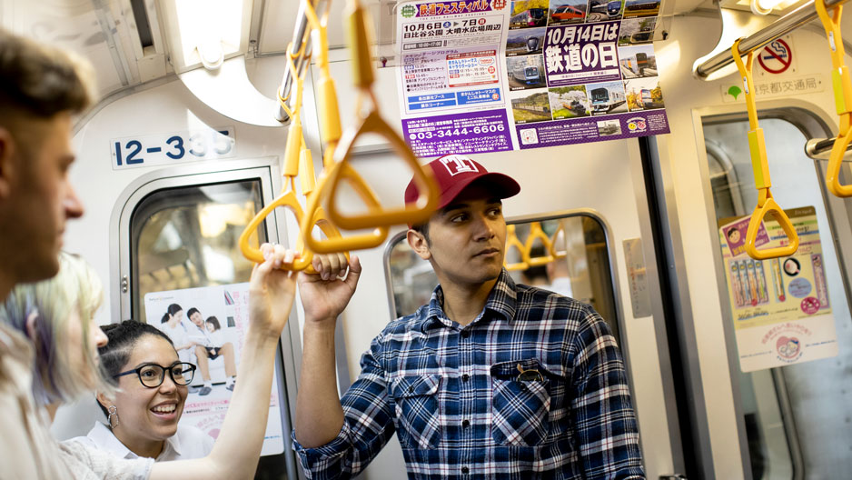 Temple student on the subway in Japan
