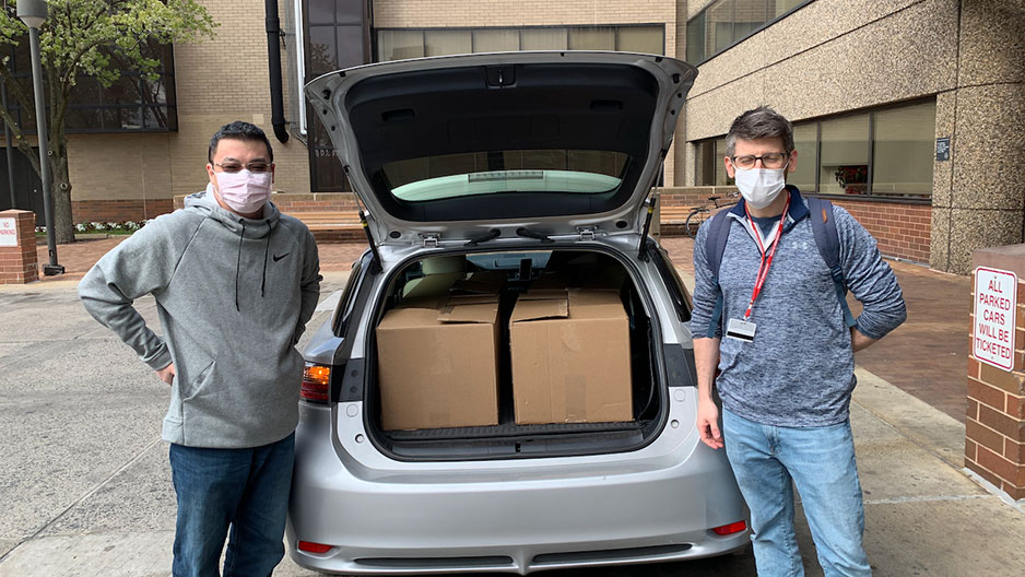 task force members deliver face shields to Temple University Hospital