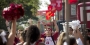 Students gathering on campus for a pep rally
