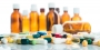 Bottles and pills on display.