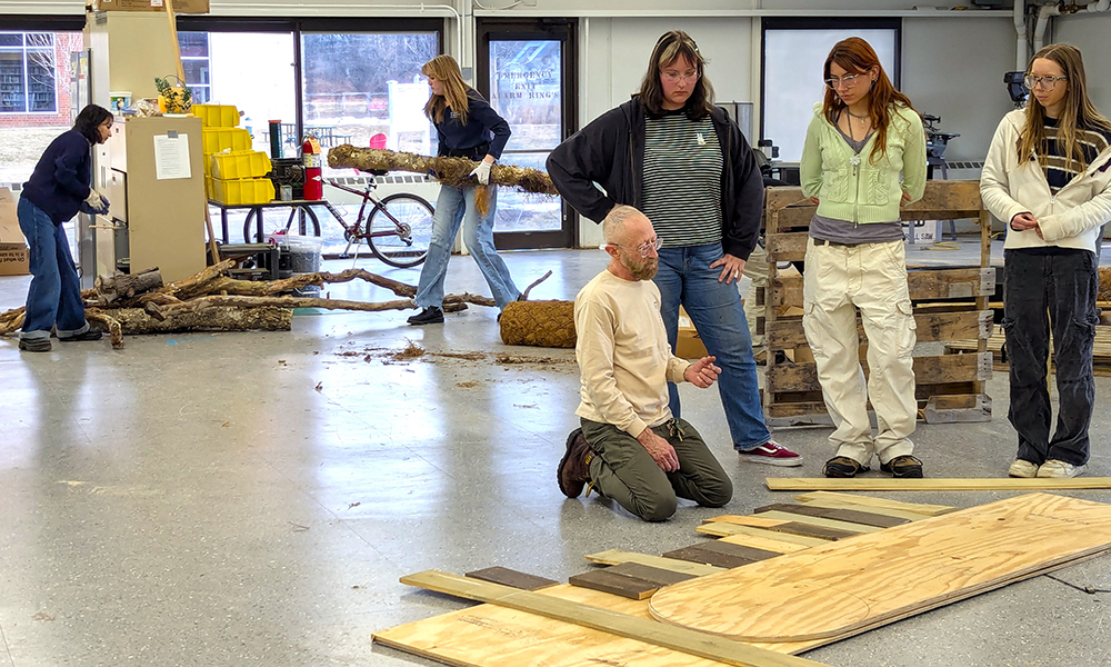 Students work on an exhibit for the Philadelphia Flower Show