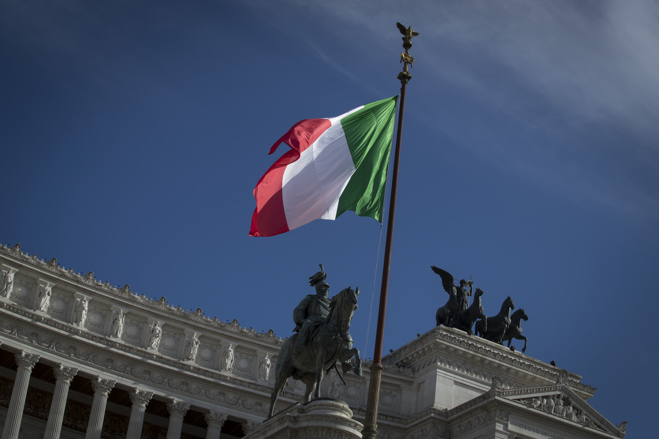 The Italian flag flying in Rome.