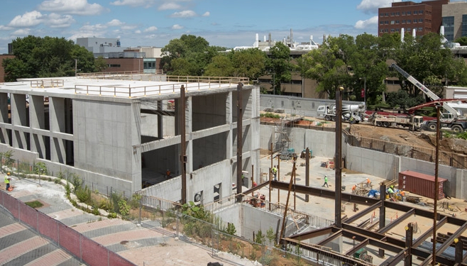 the construction site of Temple's new library
