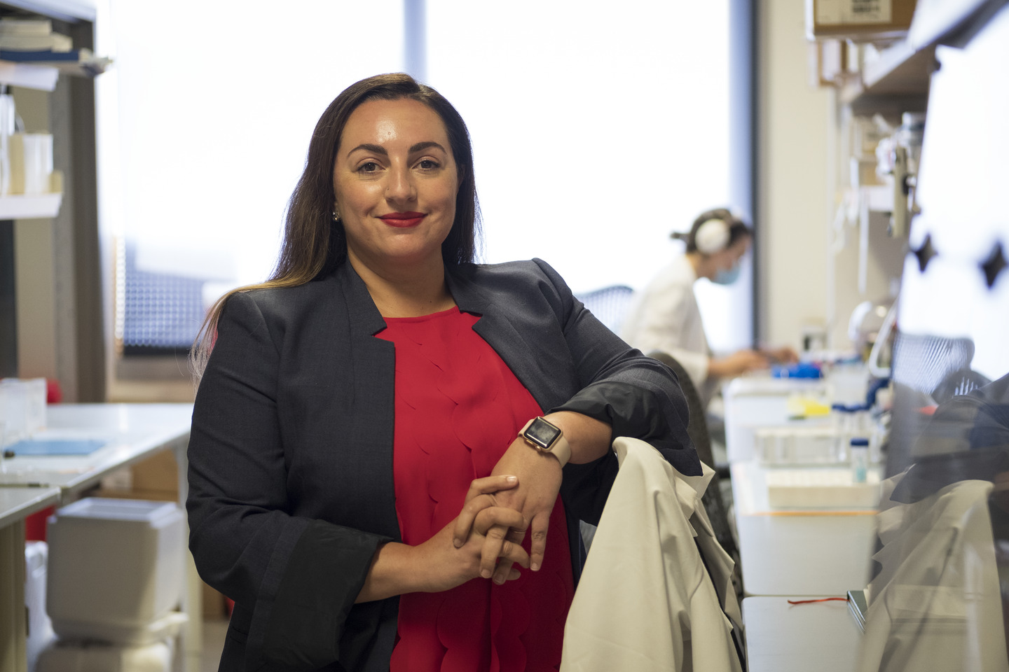 Dr. Evangelia Bellas in her lab.