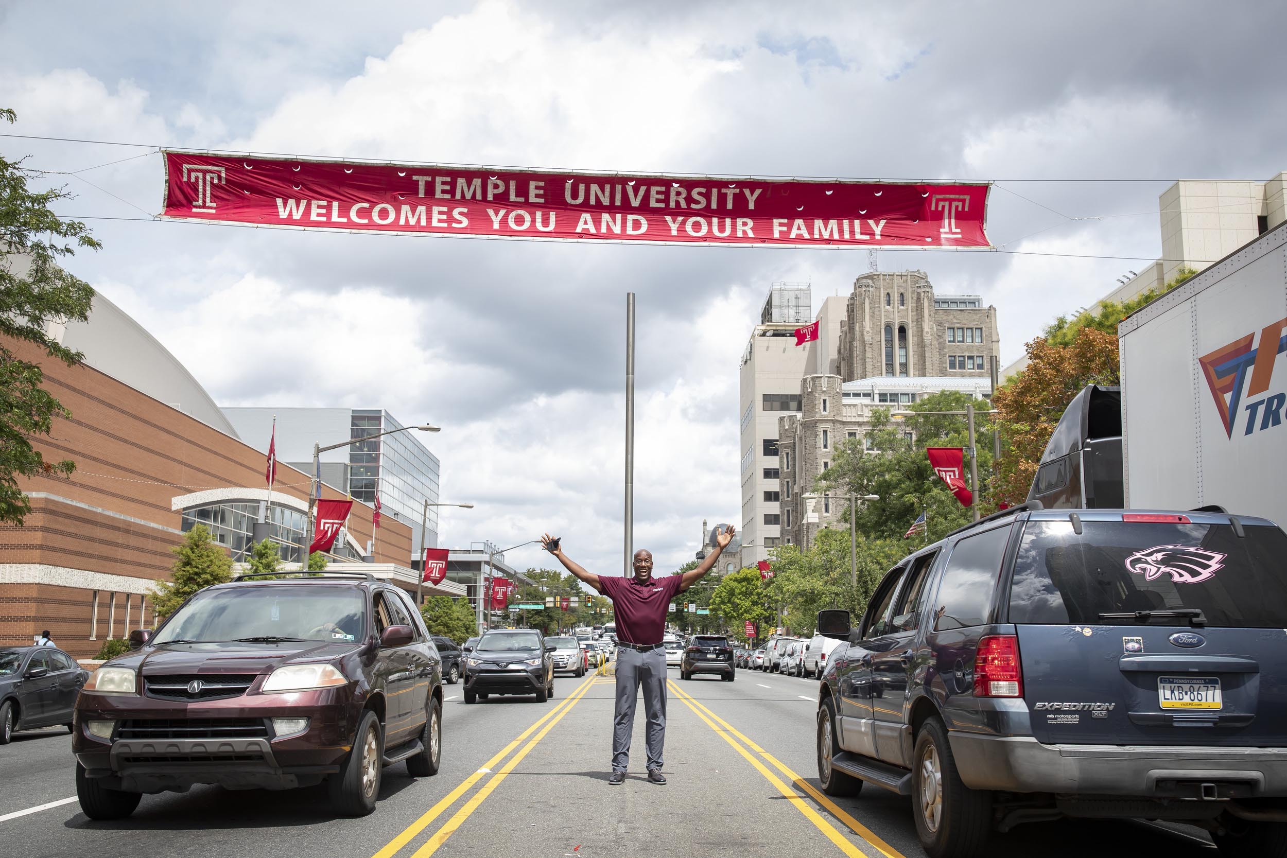 President Wingard with open arms on Broad Street