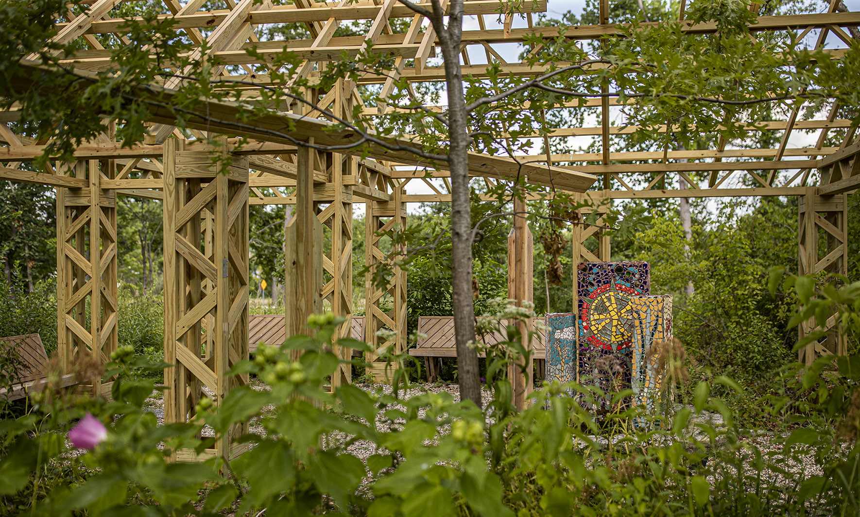 Structures in the Sustainable Wetland Garden in the Ambler Arboretum have been rebuilt since the storm. 