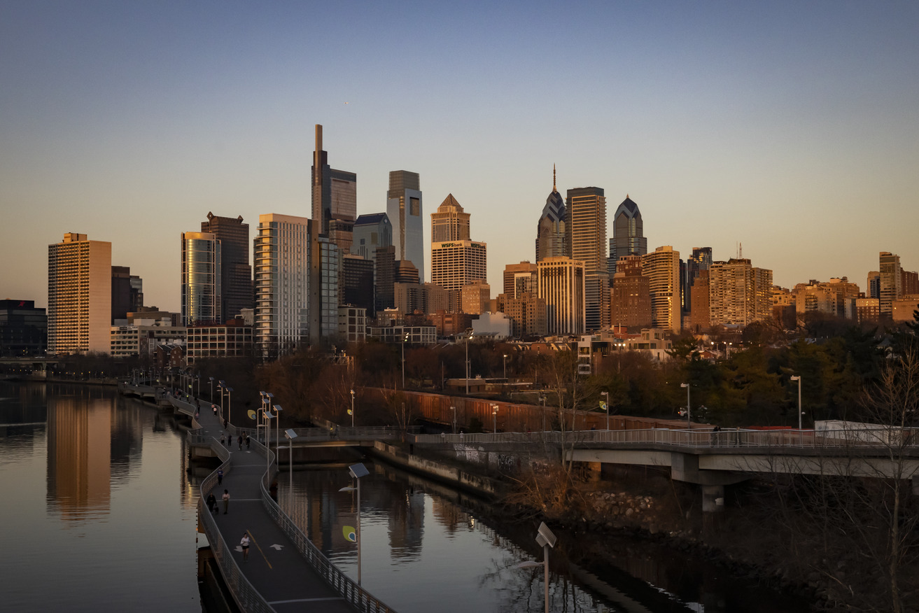 Skyline of Philadelphia pictured.