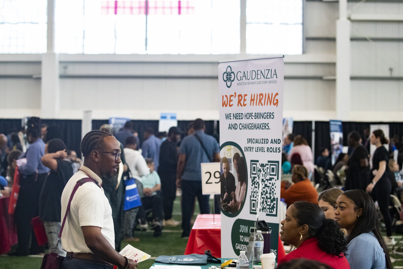 Image of job seekers at Temple University Aramark STAR Complex.