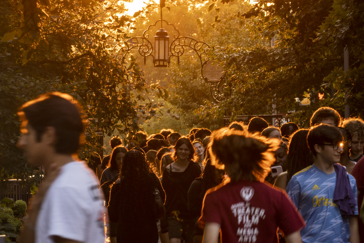 A evening shot of campus.