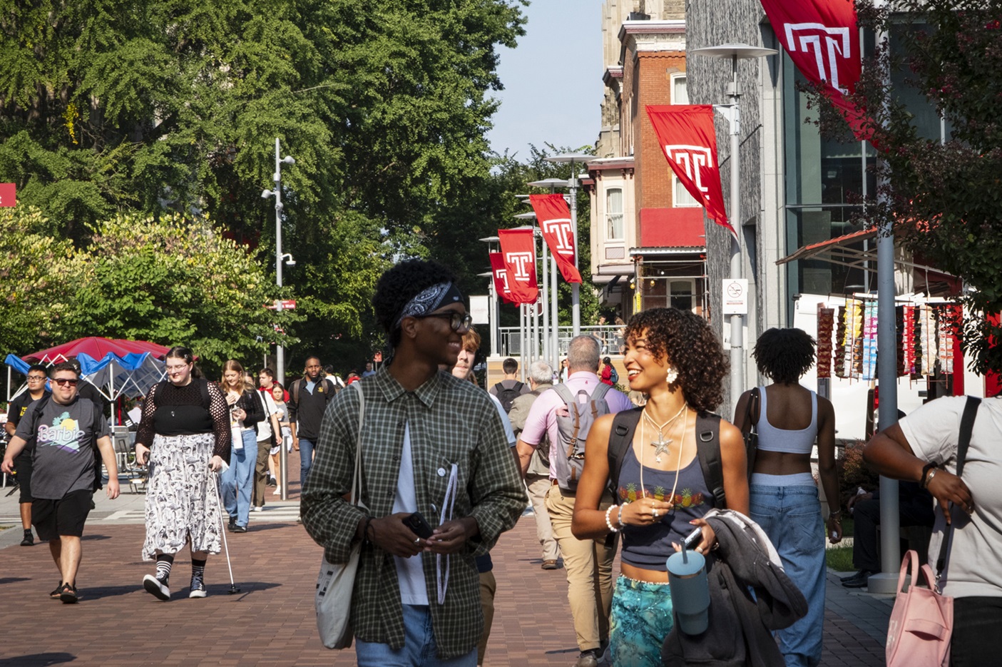 Students walking on campus during the first day of classes.