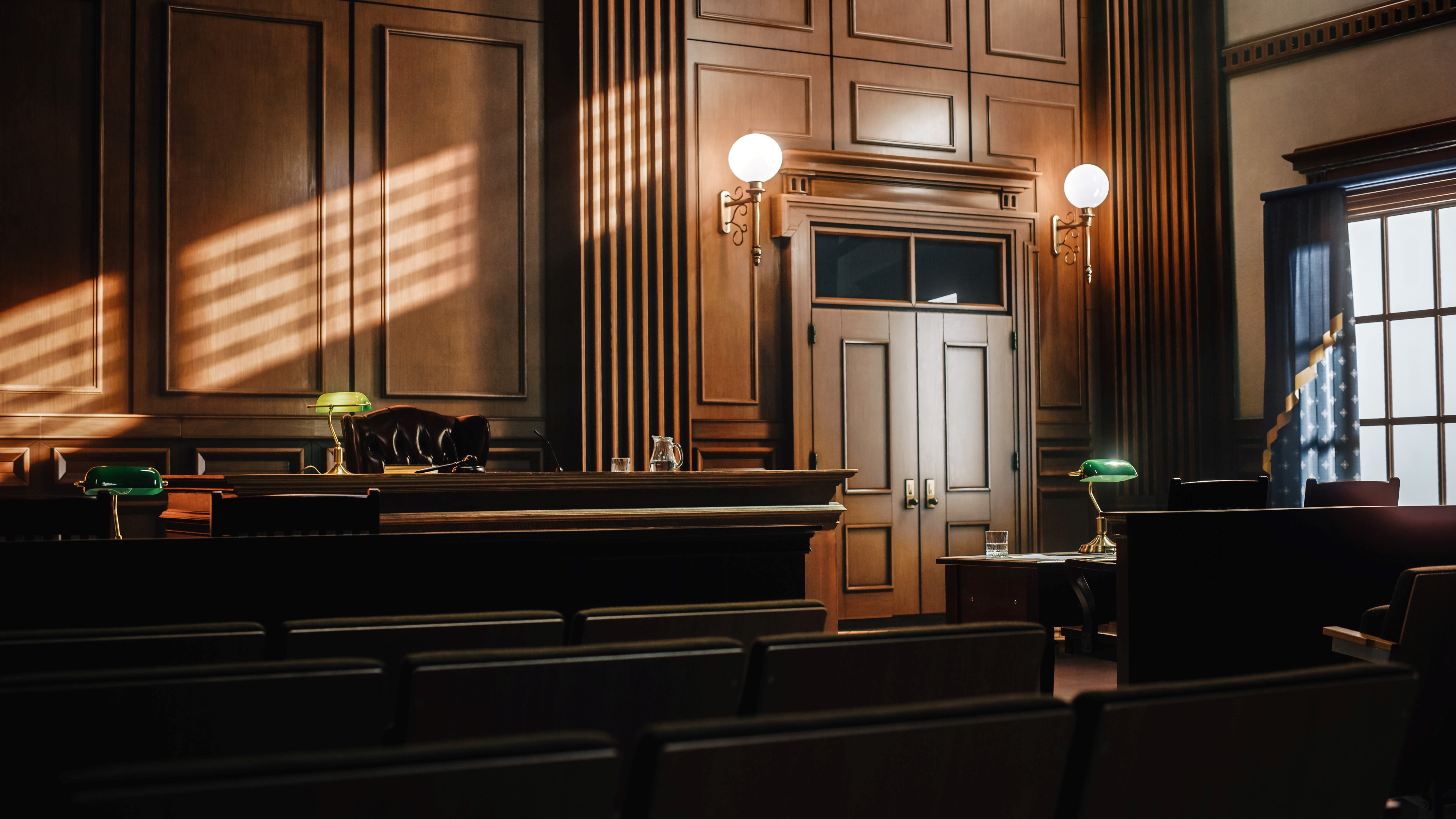 Empty courtroom judges bench