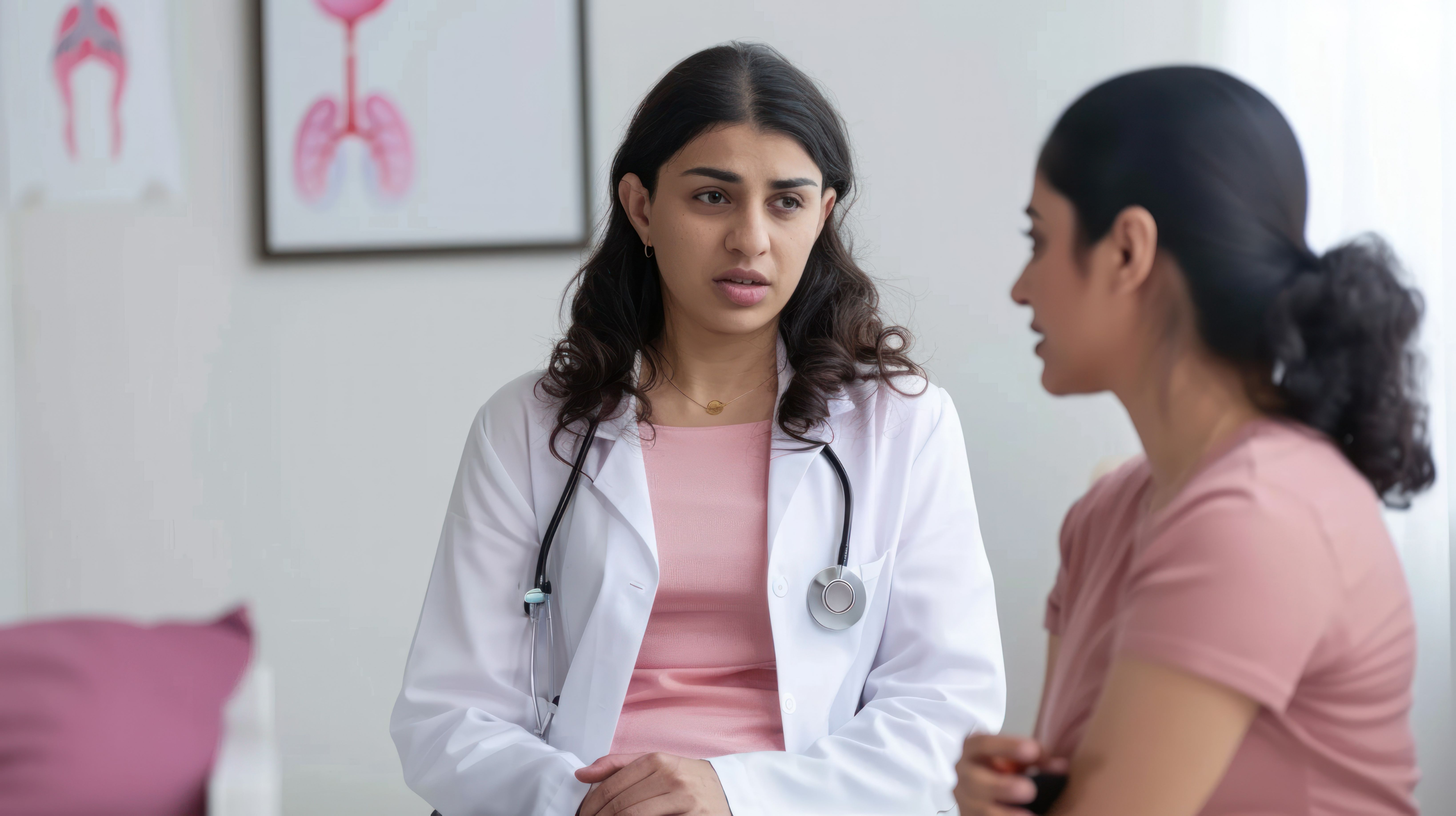 A female doctor speaks with a female patient