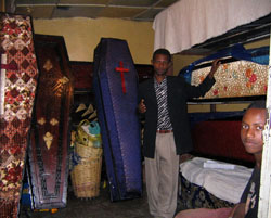 A man sells coffins in the Addis Ababa market