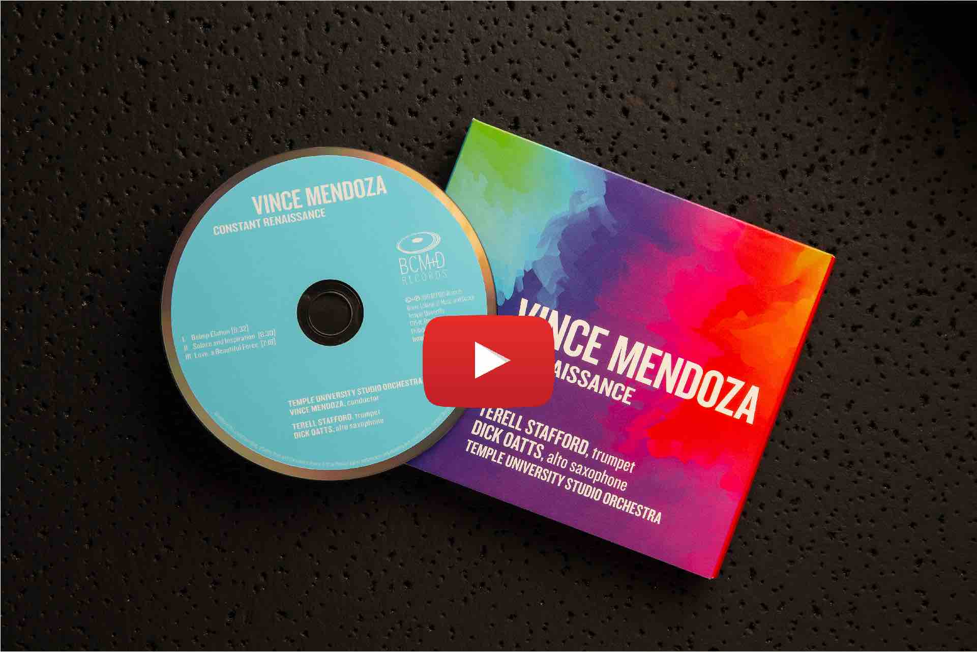 Black background with Vince Mendoza CD and artwork (still of youtube link)