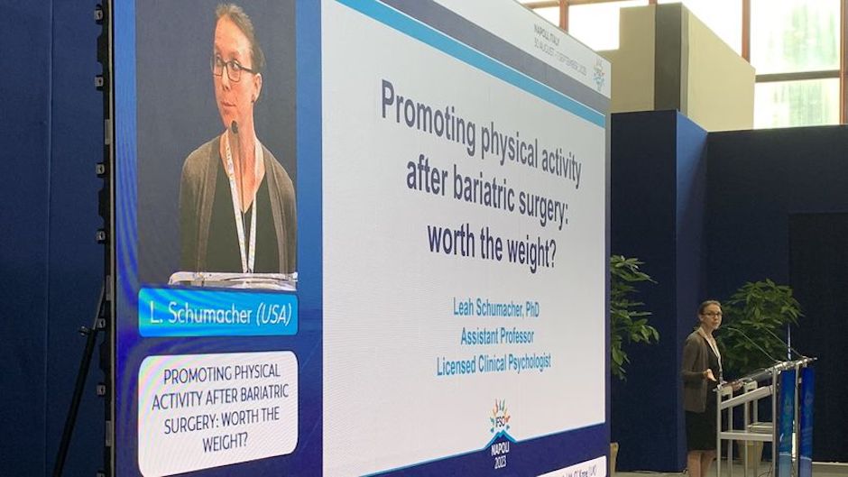 Leah Schumacher, assistant professor of social and behavioral sciences, presents at the annual World Congress of the International Federation for the Surgery of Obesity and Metabolic Disorders (IFSO) in Naples, Italy.