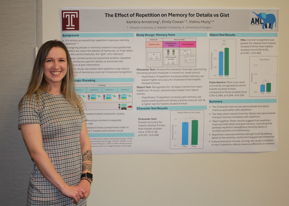 image of Emily standing next to her poster