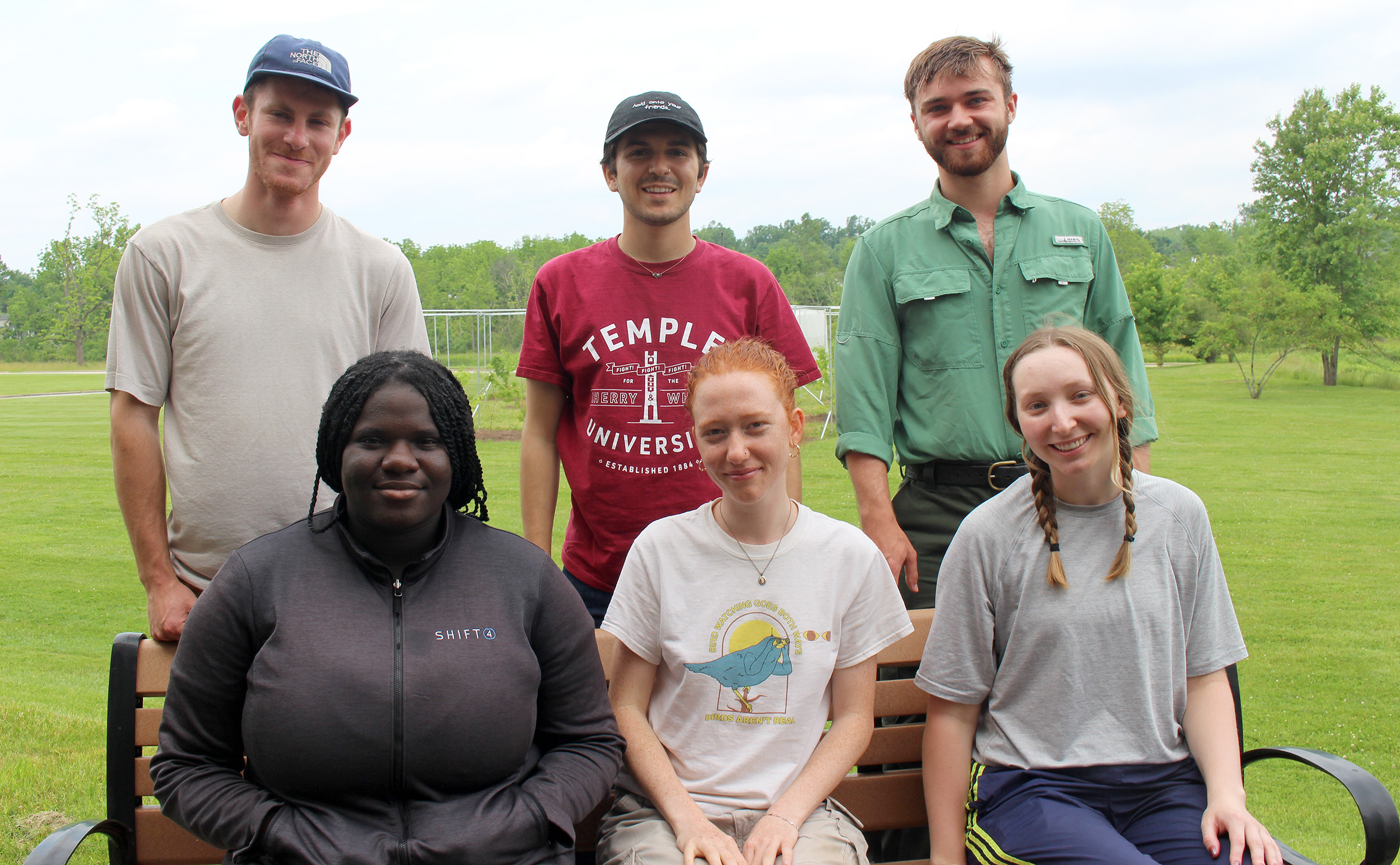 Back row, left to right: Dan Taratut (Temple Ambler Field Station Research Technician), and interns Justin Ryan, Colin Lynch. Front row, left to right: Interns Ife Ogundele, Josie Williams and Emilly Konchan. 