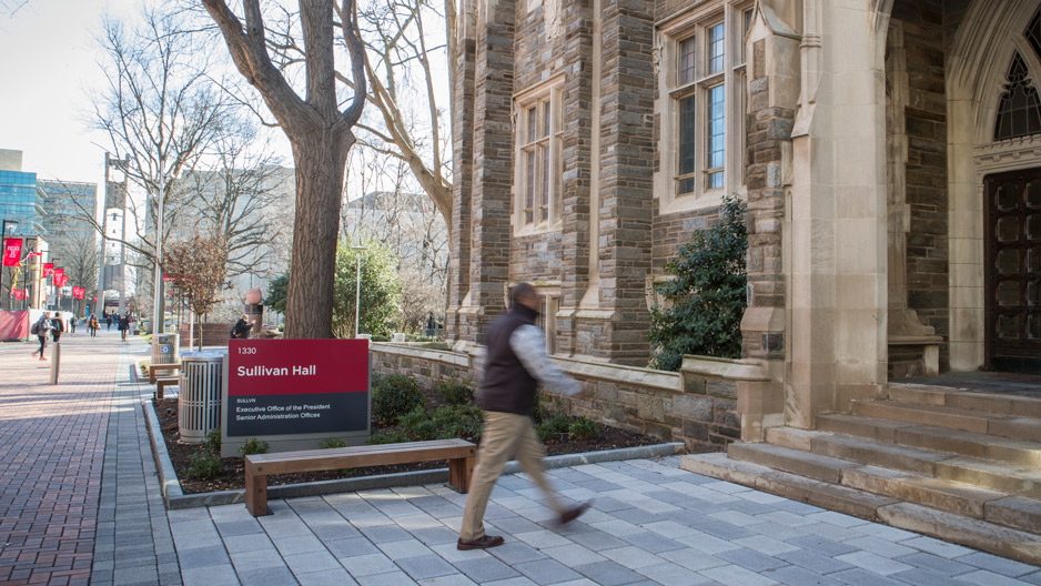 a new sign marking Sullivan Hall on Main Campus