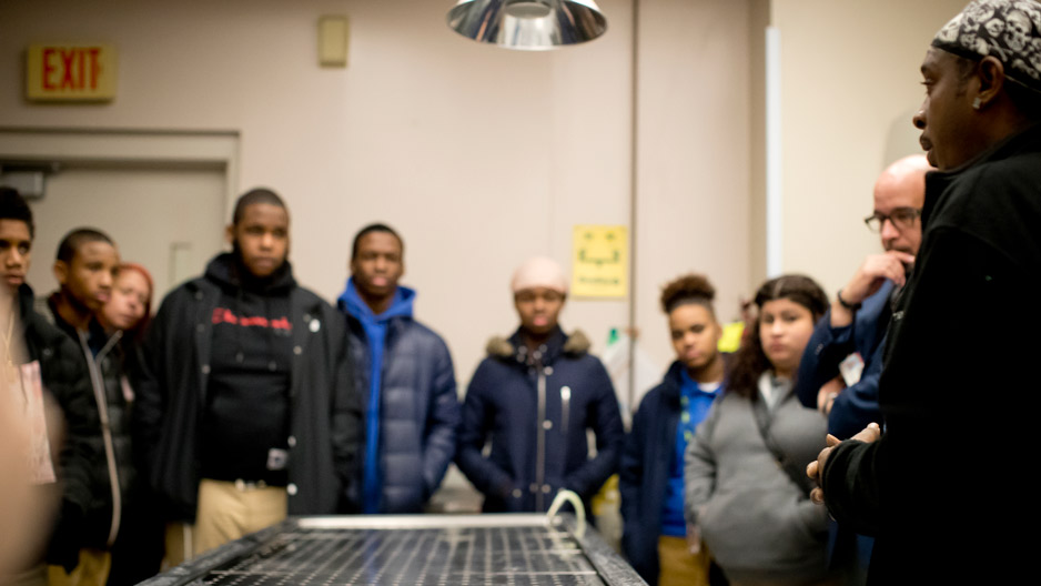 students standing in the morgue at Temple Hospital during Cradle to Grave.