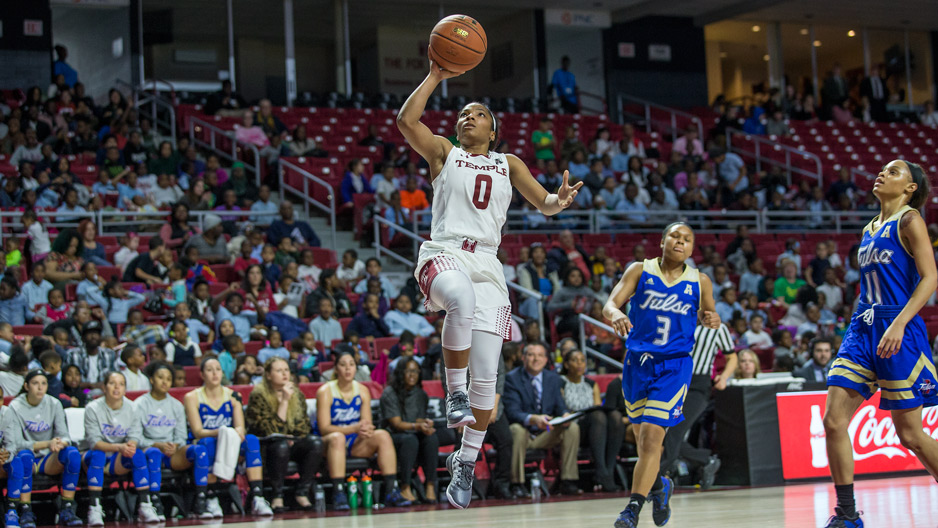 Temple's Alliya Butts taking a shot during a basketball game. 