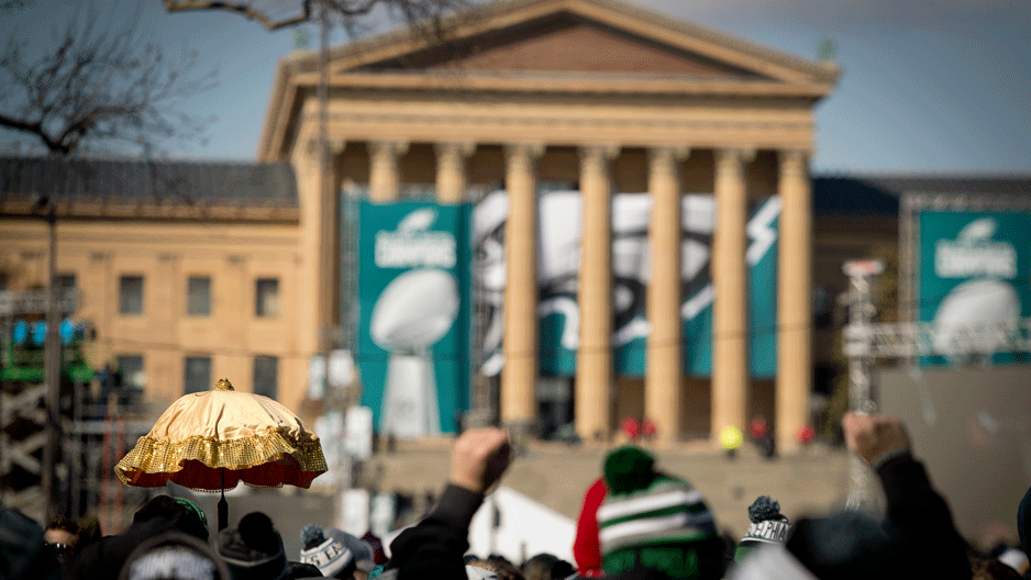 The Philadelphia Museum of Art decked out in Eagles banners