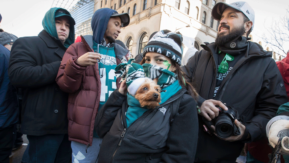 Eagles fans with a dog