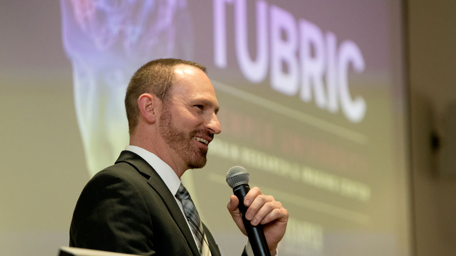 Jason Chein speaking at the grand opening of the Temple University Brain Research and Imaging Center