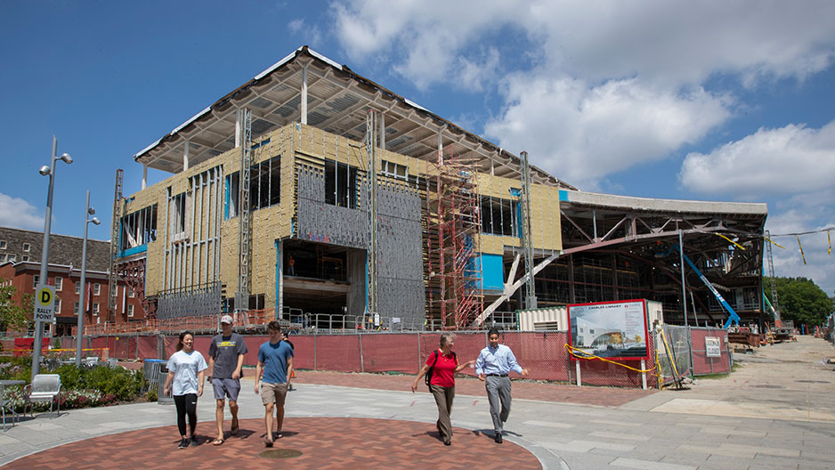 Look from outside at construction of the Charles Library