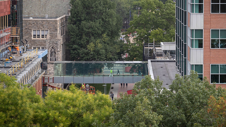 Fox School of Business skywalk under construction