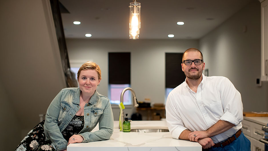 Allie Sokoloff and Tyler Kmiec in their kitchen