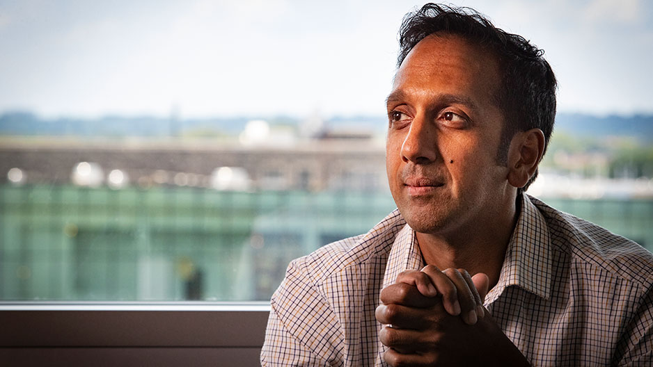 Rob Kulathinal, seen with Charles Library in the background