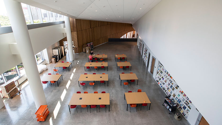 seating and tables in Charles Library