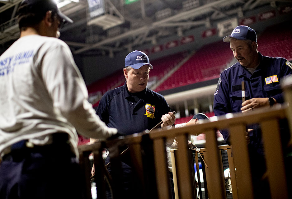 task force members building a hospital bed