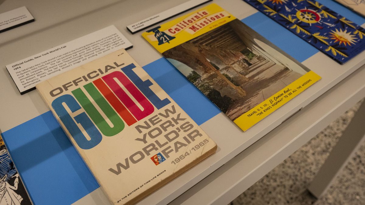 Image of travel pamphlets in a case.