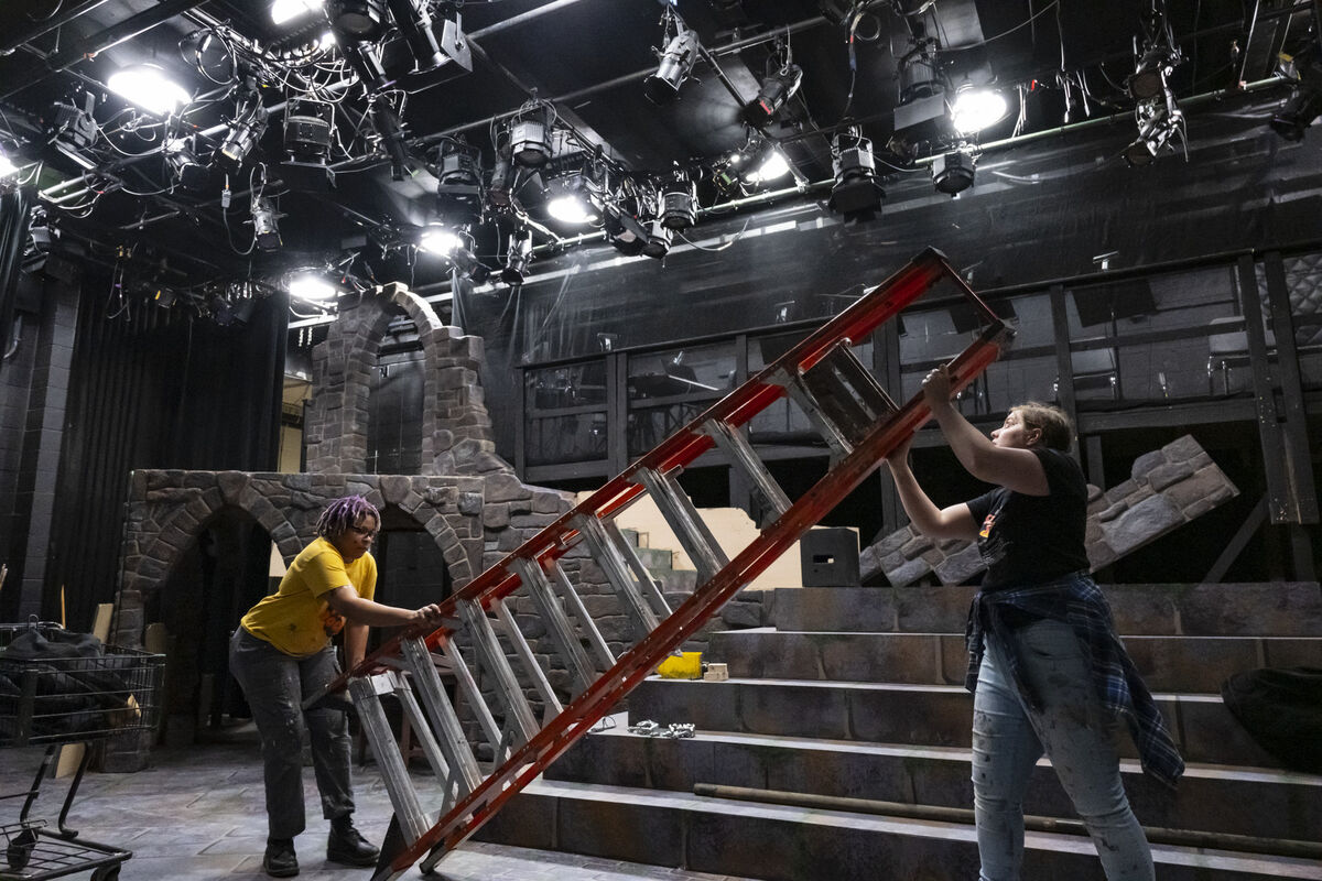 Image of the crew of Goblin Market working on the set.