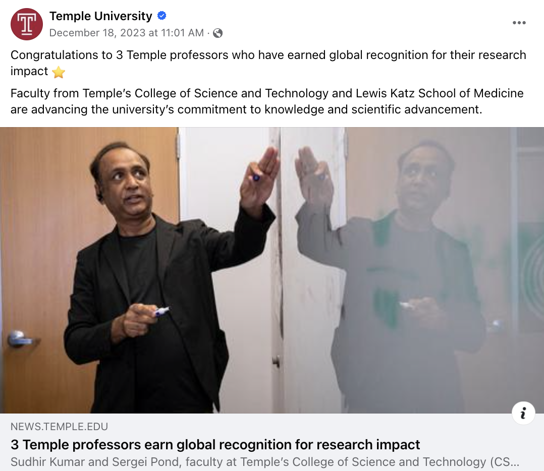 A Temple professor who's earned global recognition for his research