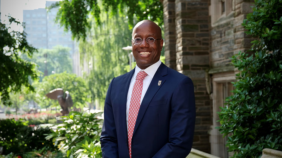 President-elect Wingard standing on Temple's Main Campus