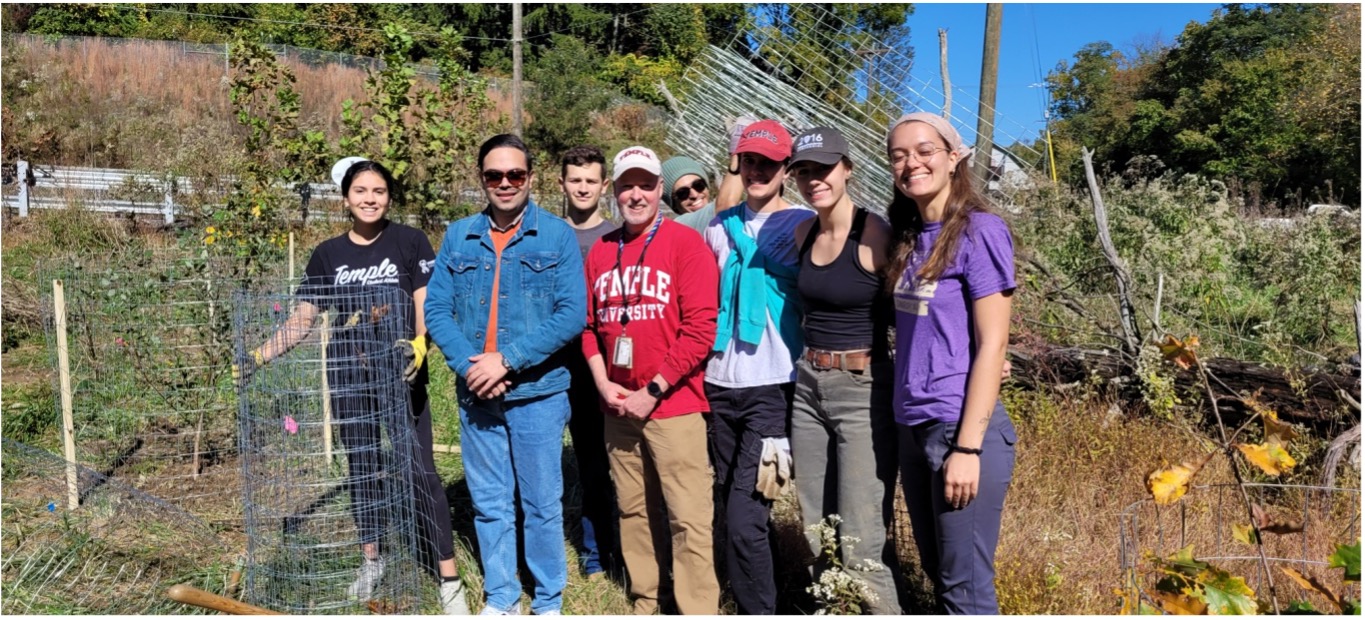 students and faculty volunteering