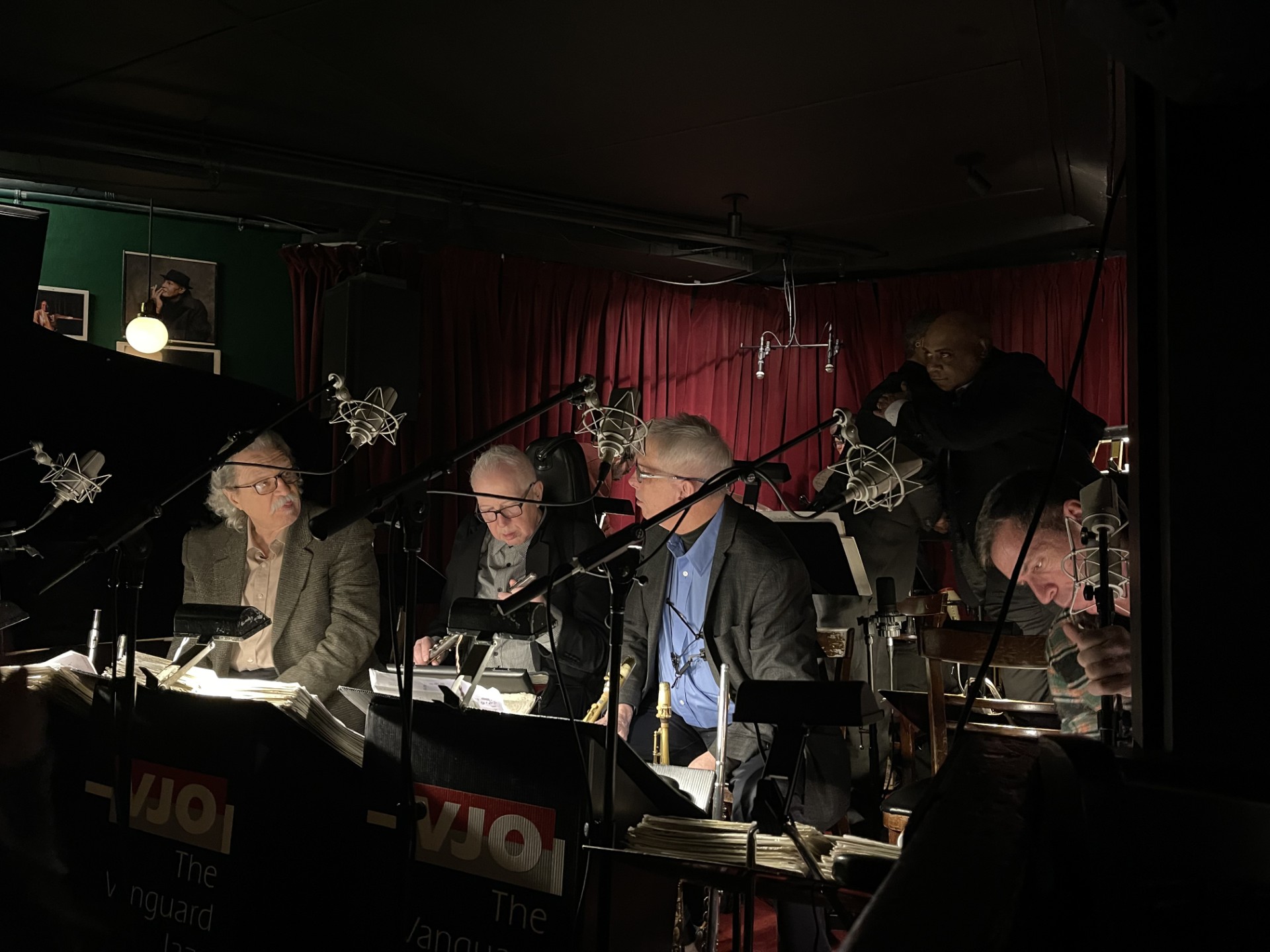 Ralph Lalama, Billy Drewes, Dick Oatts, and David Pasbrig setting up to record at the Village Vanguard. 