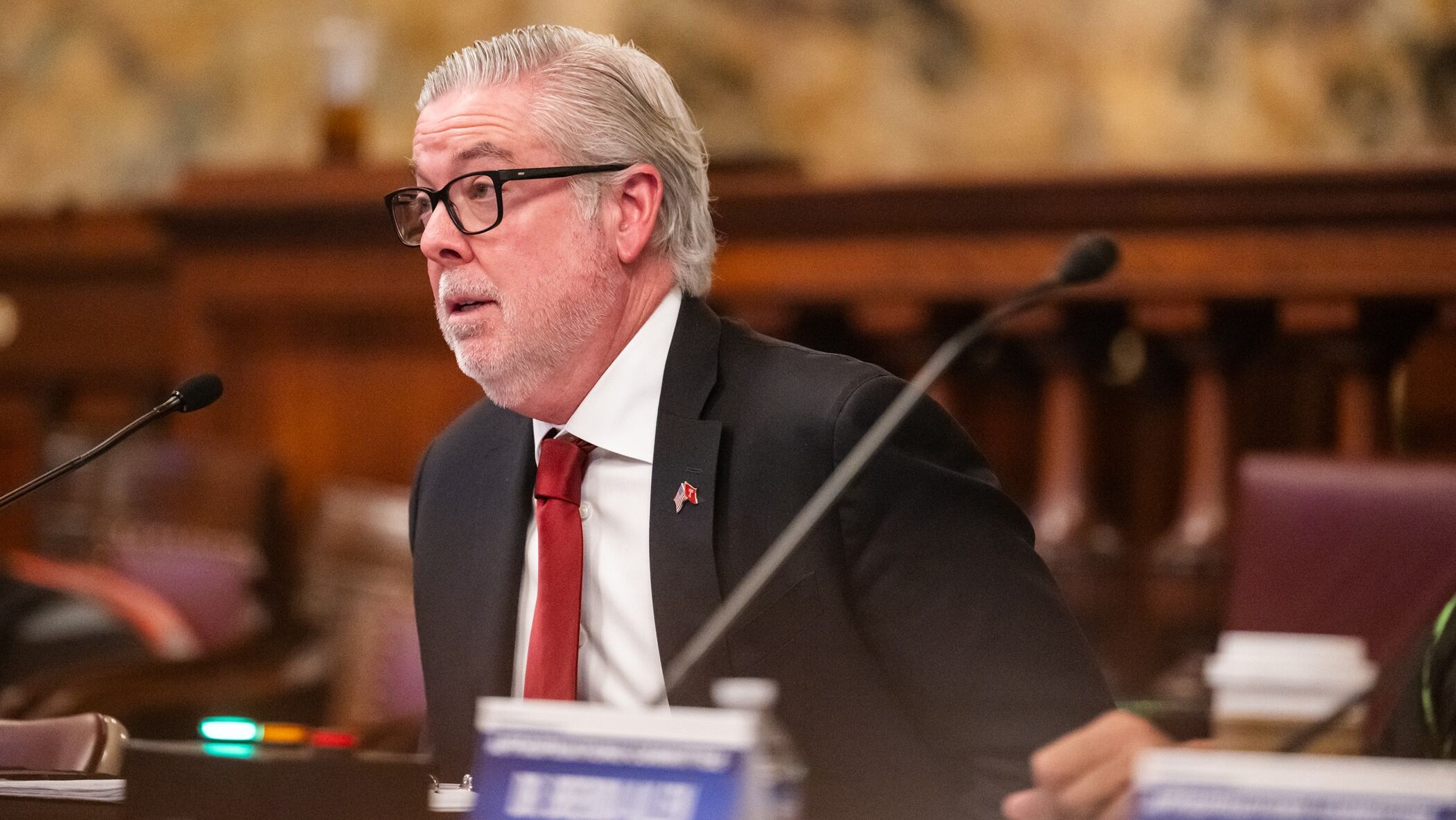 President Fry testifying during State Appropriations hearing.