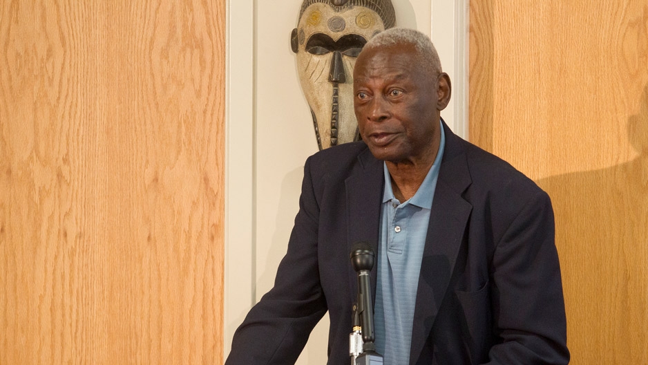 Charles Blockson speaking at a podium