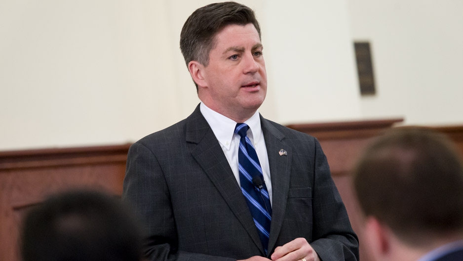 Jim Cawley addressing a group at Temple