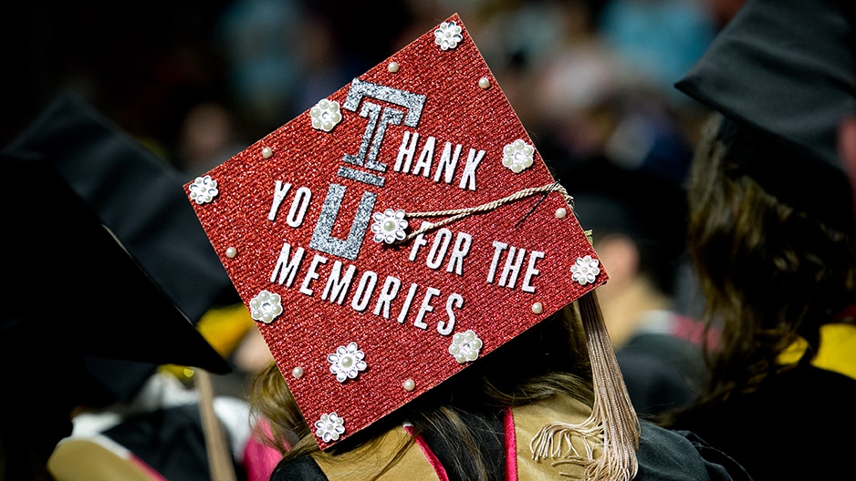 A Commencement cap that reads “Thanks for the memories.” 