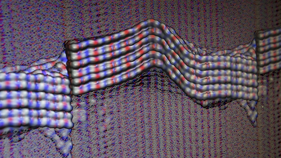 A screenshot of a molecular-dynamics simulation of Kevlar®.