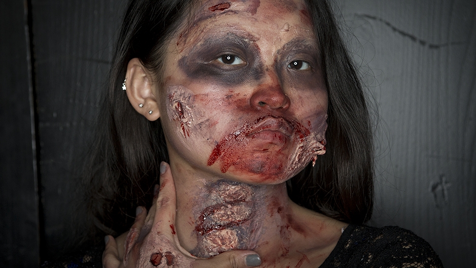 A female student in zombie makeup
