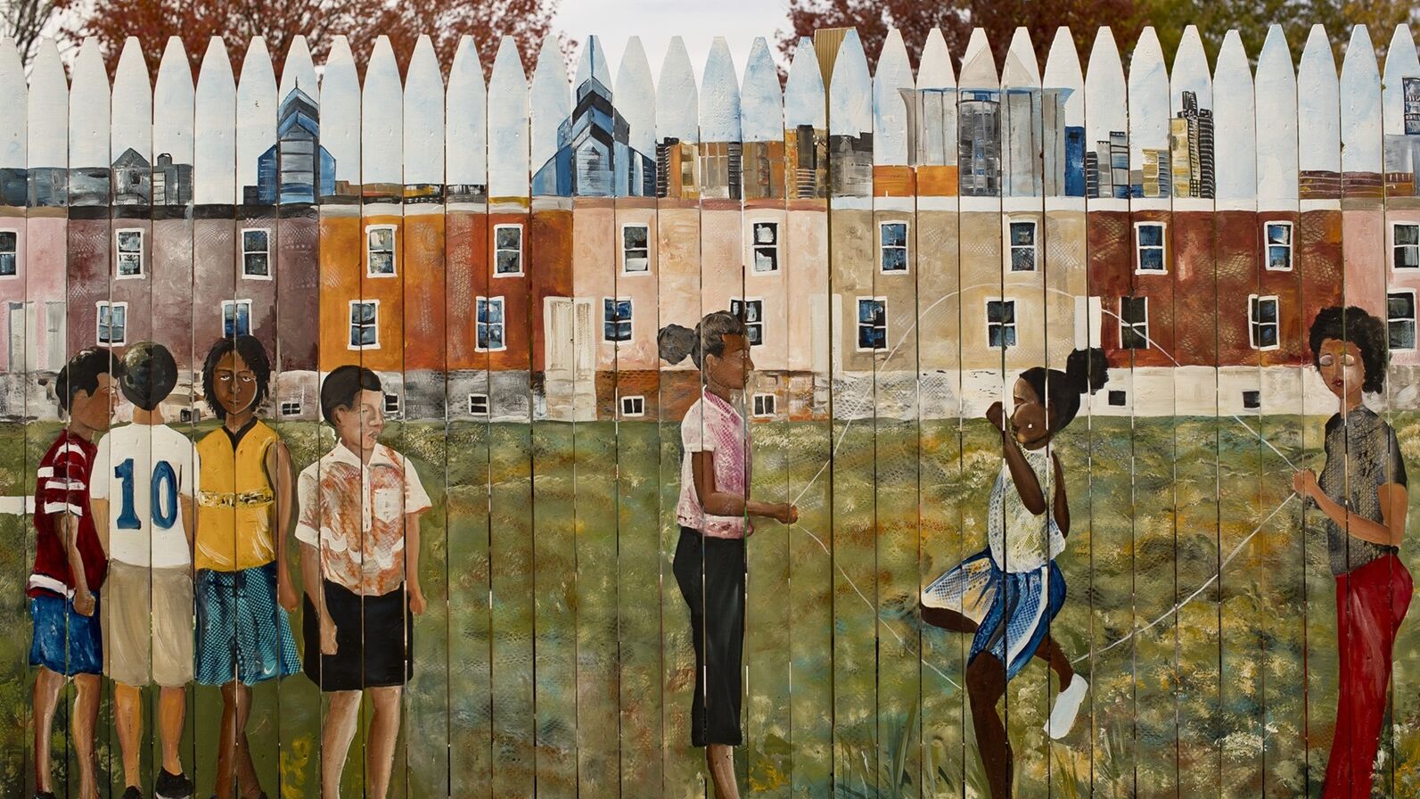 A mural of young people.