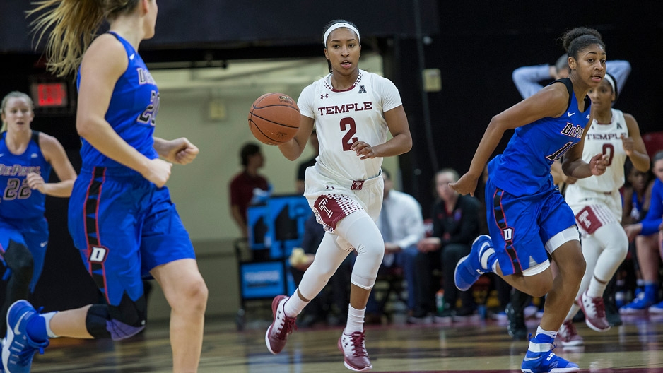 Temple women’s basketball player Feyonda Fitzgerald playing against DePaul.